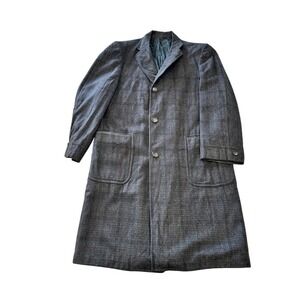 Vintage 60s Robert Hall Grey Wool Overcoat Plaid Mid Century 3 Button‎ Mens L